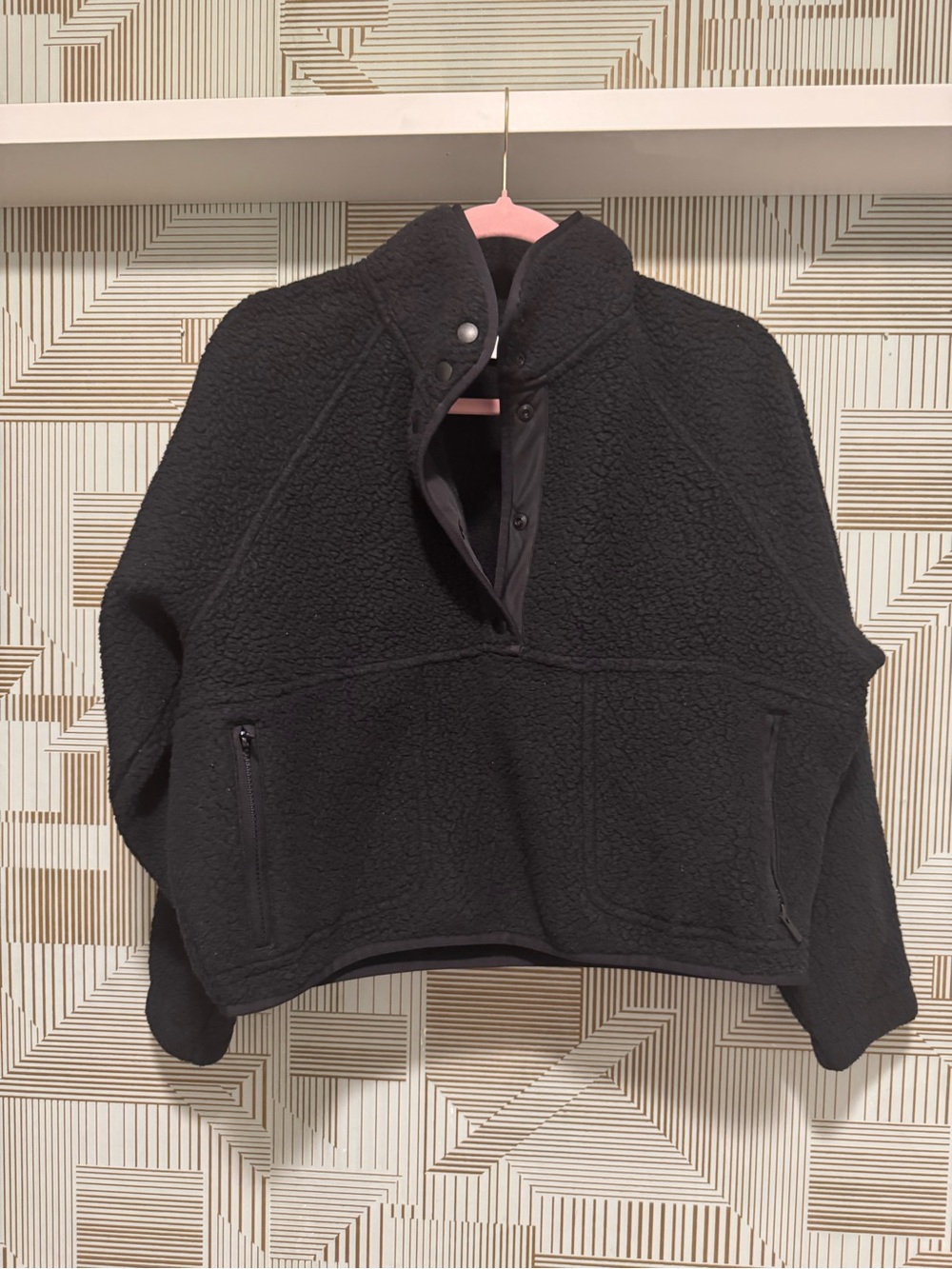 Sunday Best Aritzia Black Teddy Jacket Plush Sherpa 1/2 Button Up